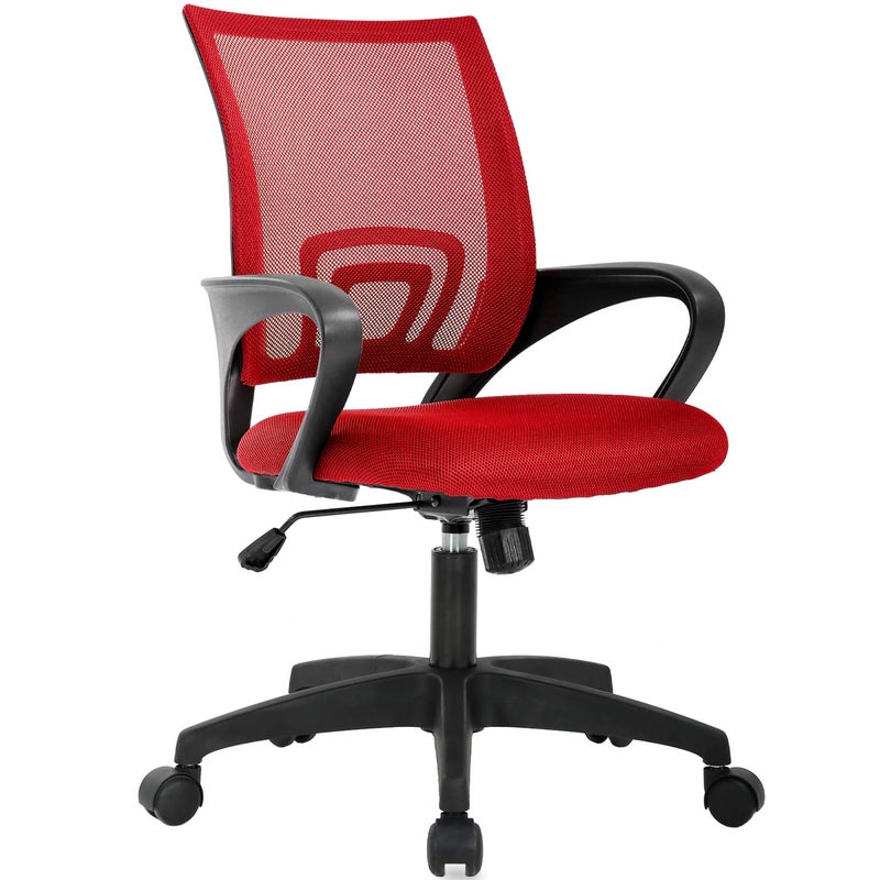BestOffice | Ergonomic Office Chair | Mid-Back Swivel Desk Chair | Breathable Backrest & Lumbar Support | Adjustable Height | Sponge Seat | Rolling Wheels | Red | for Adults & Women - Image 1